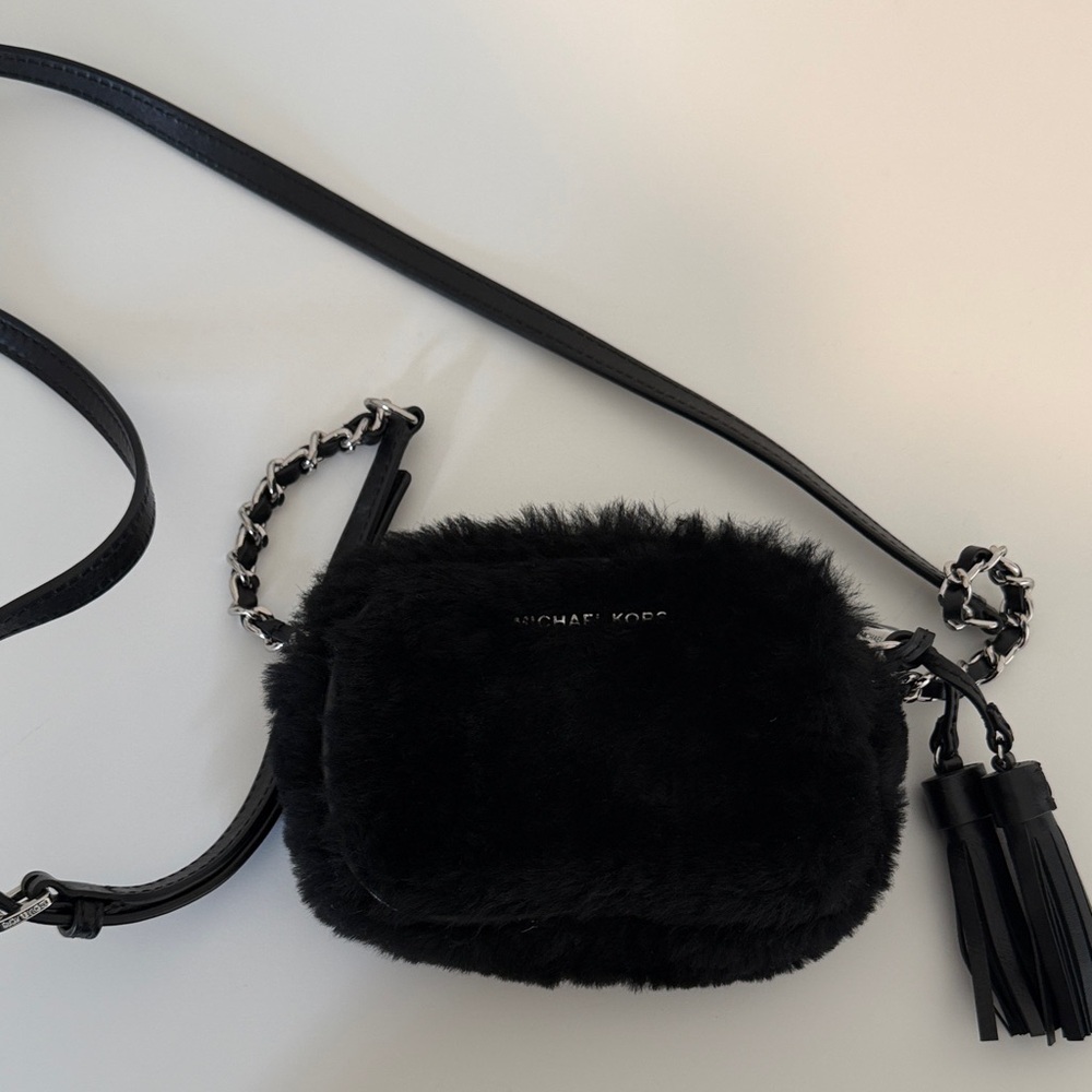 Michael Kors Black Faux Fur Crossbody with Chain Tassel